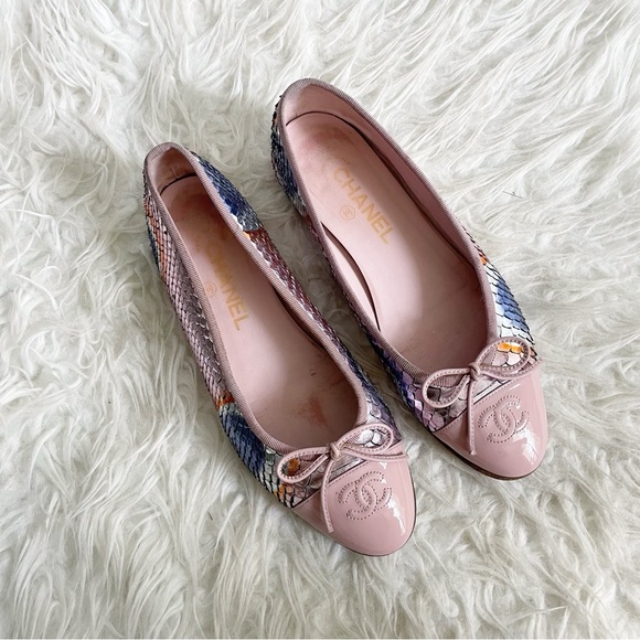 Chanel Interlocking CC Logo Ballet Flat Python Pink Multicolor size 38 - Picture 1 of 12